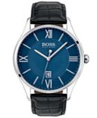 Boss Men's Governor Black Leather Strap Watch 44mm