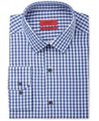 Alfani Red Men's Fitted Performance Stretch Easy Care Blue Double Gingham Dress Shirt, Only At Macy's