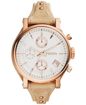 Fossil Women's Chronograph Original Boyfriend Sand Leather Strap Watch 38mm Es3748