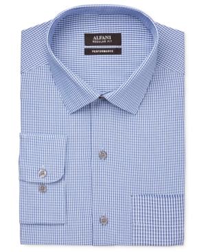 Alfani Men's Performance Two Blue Check Dress Shirt, Only At Macy's