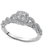Diamond Halo Cluster Engagement Ring (1/3 Ct. T.w.) In 14k White Gold
