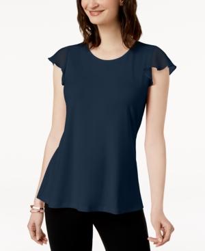 Charter Club Crew-neck Flutter-sleeve Top, Created For Macy's