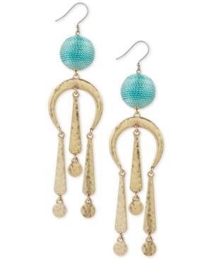 Lucky Brand Gold-tone Blue Bead Drop Earrings