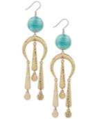 Lucky Brand Gold-tone Blue Bead Drop Earrings