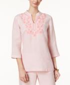 Charter Club Linen Embroidered Top, Created For Macy's