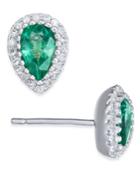 Emerald (5/8 Ct. T.w.) & Diamond (1/8 Ct. T.w.) Stud Earrings In 14k White Gold