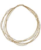 Cultured Freshwater Pearl (5-1/2mm) Multi-row 18 Statement Necklace In 14k Gold-plated Sterling Silver