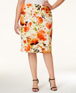 Kasper Plus Size Floral-print Scuba Skirt