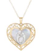 Two-tone Mother-themed Heart Pendant Necklace In 10k Gold And Rhodium Plate