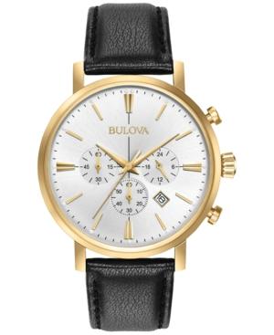 Bulova Men's Dress Chronograph Black Leather Strap Watch 41mm 97b155