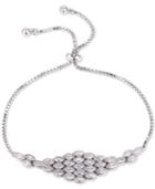 Tiara Cubic Zirconia Marquise Cluster Bolo Bracelet In Sterling Silver