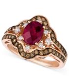 Le Vian Raspberry Rhodolite Garnet (1-3/8 Ct. T.w.), Diamond And Chocolate Diamond (3/4 Ct. T.w.) Oval Ring In 14k Rose Gold