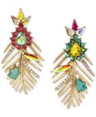 Betsey Johnson Gold-tone Stone & Crystal Pineapple Palm Frond Mismatch Drop Earrings
