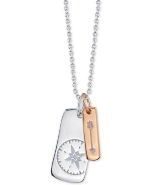 Unwritten Two-tone Vertical Tag Arrow & Compass 18 Pendant Necklace In Sterling Silver & Rose Gold-flash