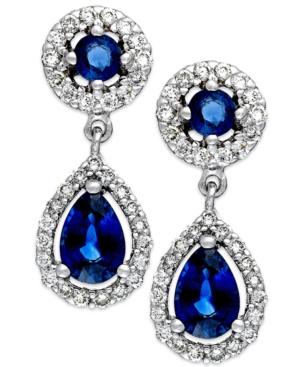 Sapphire (1-1/3 Ct. T.w.) And Diamond (3/8 Ct. T.w.) Drop Earrings In 14k White Gold