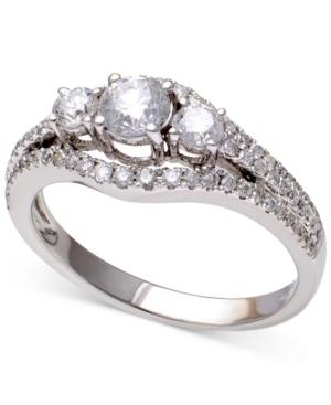 Diamond Framed Three-stone Ring In 14k White Gold