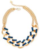 Guess Gold-tone Blue Stone Large Link Statement Necklace