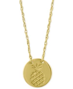 Pineapple Disc Pendant Necklace In 10k Gold, 16 + 2 Extender