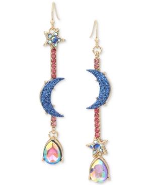 Betsey Johnson Gold-tone Colored Crystal Star, Moon & Iridescent Stone Drop Earrings