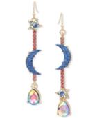 Betsey Johnson Gold-tone Colored Crystal Star, Moon & Iridescent Stone Drop Earrings