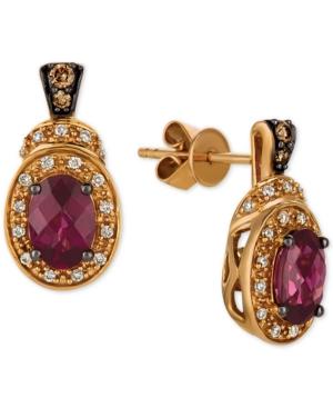 Le Vian Chocolatier Raspberry Rhodolite (1-3/4 Ct. T.w.) & Diamond (1/5 Ct. T.w.) Drop Earrings In 14k Rose Gold