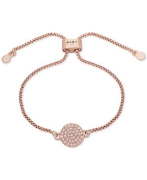 Dkny Rose Gold-tone Pave Disc Slider Bracelet