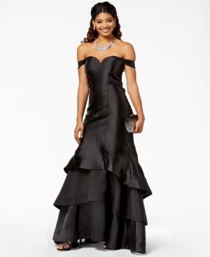 Sequin Hearts Juniors' Off-the-shoulder Ruffled Mermaid Gown