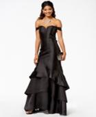 Sequin Hearts Juniors' Off-the-shoulder Ruffled Mermaid Gown