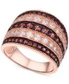Cubic Zirconia Multi-row Statement Ring In 14k Rose Gold-plated Sterling Silver