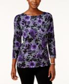 Karen Scott Floral-print Sweater, Created For Macy's