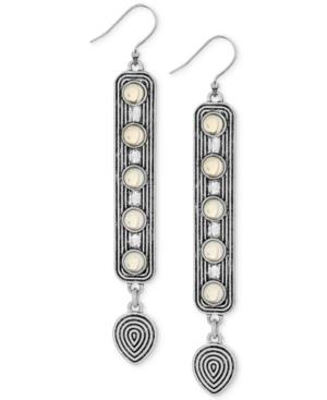 Lucky Brand Silver-tone White Stone Linear Drop Earrings
