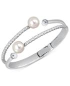 Majorica Silver-tone Imitation Pearl And Crystal Bangle Bracelet