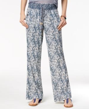 Rewash Juniors' Smocked-waist Linen Soft Pants