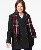 London Fog Plus Size Double-breasted Peacoat With Plaid Scarf