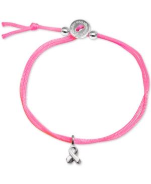 Alex Woo Neon Pink Cord Ribbon Bolo Bracelet In Sterling Silver