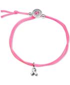 Alex Woo Neon Pink Cord Ribbon Bolo Bracelet In Sterling Silver