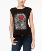 Beauty And The Beast Juniors' Rose Glass High-low Graphic T-shirt