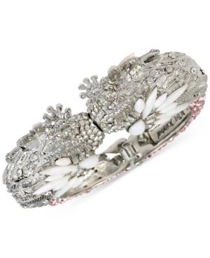 Betsey Johnson Silver-tone Crystal Hinged Bangle Bracelet