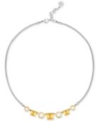 Majorica Two-tone Imitation Pearl And Pyramid Collar Necklace