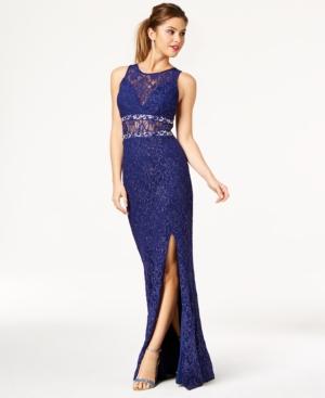 City Studios Juniors' Glitter Lace Illusion Gown