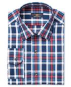 Club Room Men's Estate Classic-fit Wrinkle Resistant Blue Large Tartan Dress Shirt, Only At Macy's
