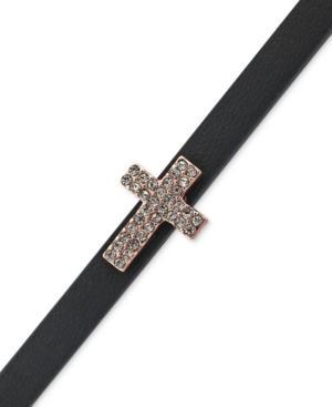Bcbgeneration Rose Gold-tone Pave Cross Black Band Bracelet