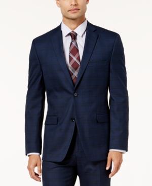 Alfani Men's Traveler Slim-fit Navy Checkered Suit Jacket, Created For Macy's