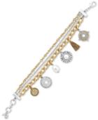 Lucky Brand Two-tone Bead, Crystal & Imitation Pearl Multi-charm Flex Bracelet, Created For Macy's