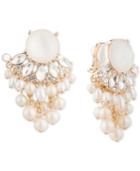 Carolee Gold-tone Crystal & Imitation Pearl Clip-on Chandelier Earrings