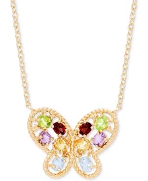 Multi-gemstone Mosaic Butterfly 18 Pendant Necklace (1-5/8 Ct. T.w.) In 18k Gold-plated Sterling Silver