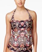 Becca Havana Floral-print V-hem Tankini Top Women's Swimsuit