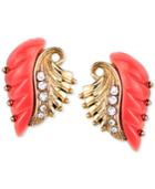 2028 Gold-tone Orange Stone Crystal Accent Carved Button Earrings
