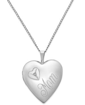 Diamond Accent Mom Heart Locket Necklace In Sterling Silver