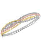 Diamond Weave Tri-color Bangle Bracelet (1/4 Ct. T.w.) In Sterling Silver And 14k Gold-plate